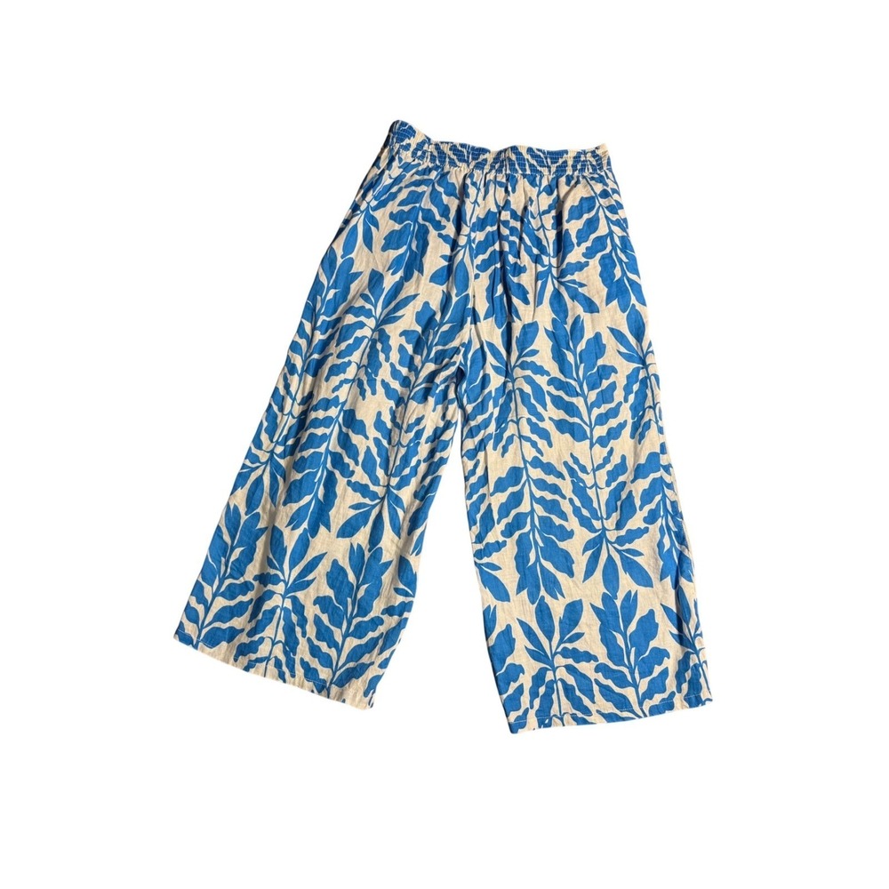 Rachel Zoe Blue and Cream Wide Leg Linen Pants - Size L - Picture 4 of 5